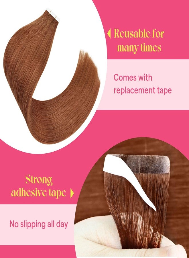 Ve Sunny Tape in Hair Extensions Real Human Hair Invisible Remy Human Hair Straight Tape Ins Double Sided Copper Red 22 inch 20Pcs 50G - Image 4